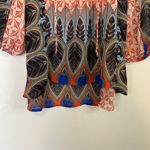 fig & flower-Anthropologie Boho Bright Multicolored Mixed Media Blouse Size Med - Picture 9 of 12